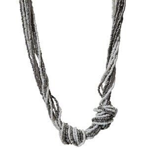 Elegant White Silver Seed Bead Multi Strand Knotted Necklace Fashion Jewelry